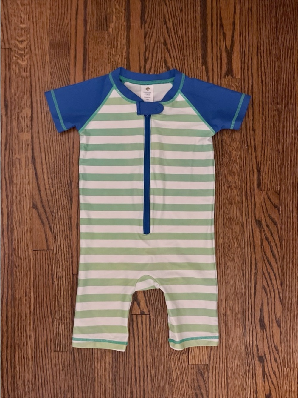 Tucker + Tate Green & Blue Striped Short Sleeve Rashguard Onesie - Picture 4 of 4